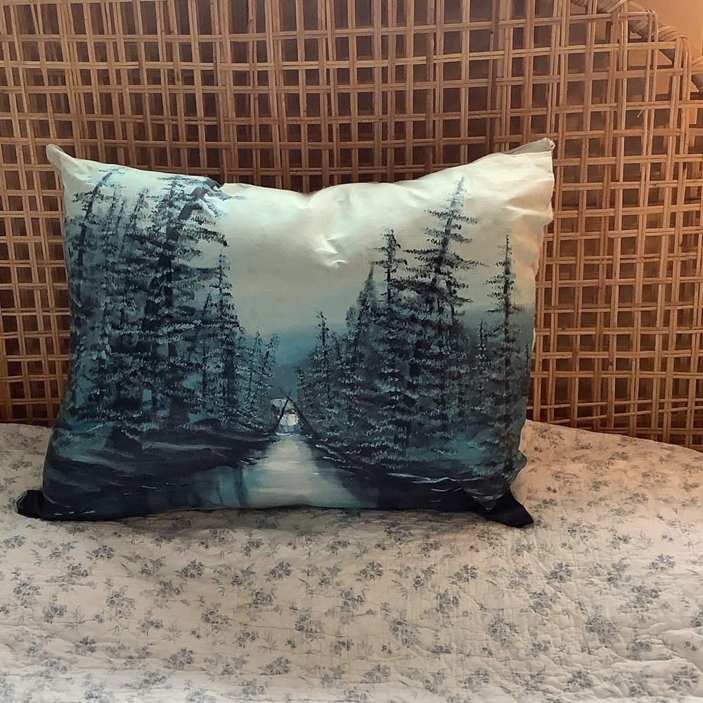 Handcrafted Handmade Vintage Canvas Landscape Painting Pillow Floor Pillow